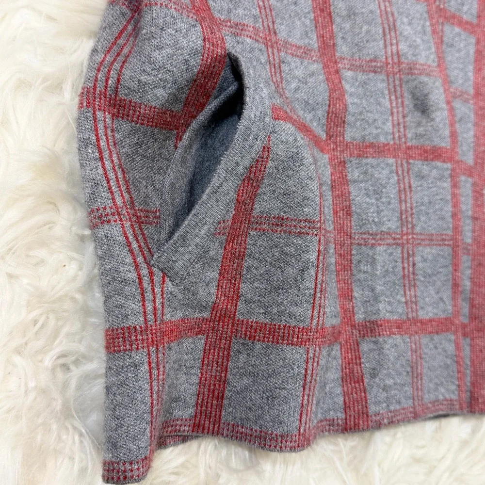 Anthropologie Moth Gray Red Plaid Collared Sweater Jacket - Picture 3 of 16